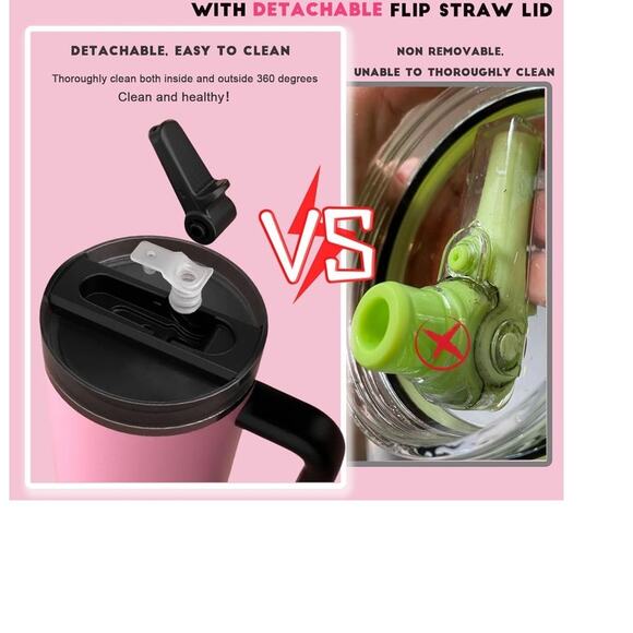 30 oz Tumbler with Handle Detachable Flip Straw Vacuum Insulated Leak Proof - Picture 3 of 6